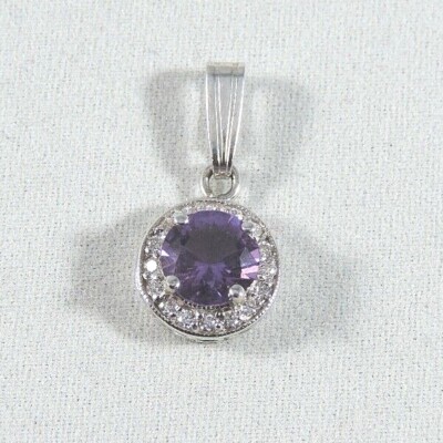 Sterling Silver 1/2 CT Amethyst & Genuine Diamond Pendant / Charm  1.0 gm