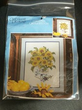 Candamar Designs Sunflower Vase Picture Stamped Cross Stitch Vtg 1993 20444 New