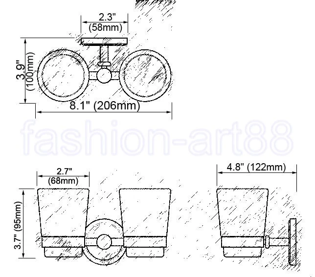 Gold Color Brass Bathroom Wall Mount Toothbrush Holder Double Glass Cup fba318 - Image 3 of 4