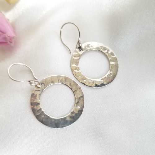 Vintage Ohrringe rund rund gehämmert 925 Sterling Silber Ohrhänger
