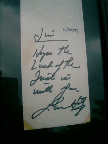 L..... HOLT SIGNATURE FRAMED 6/30/89 JIM, HOPE THE LUCK OF THE IRISH IS WITH YOU - Picture 2 of 5