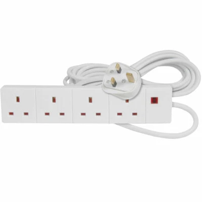 CED Axiom 4 Gang Socket UK Mains Power Extension Lead Cable 2 Metres