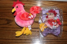 Set of Ty Beanie Babies and Teenie Beanie Babies Strut the Rooster New with Tags