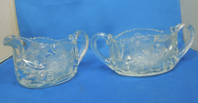 Vintage Crystal Cut Glass Creamer and open sugar bowl