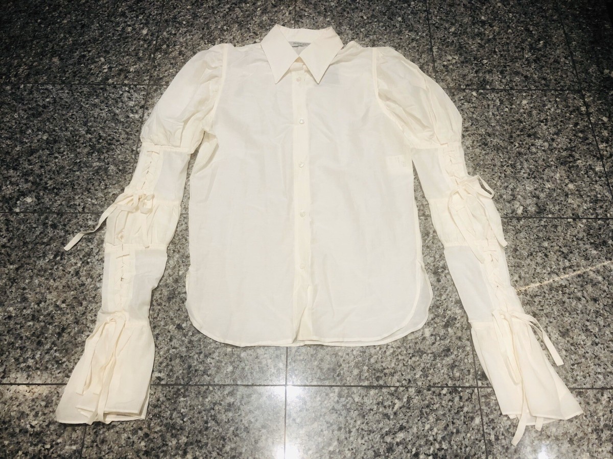 トップス YSL by Tom Ford lace design shirts Yves Saint Laurent YSL by Tom Ford Burgundy Lace Up Blouse