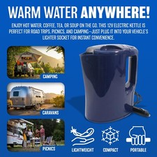 12V ELECTRIC KETTLE WATER CAR VAN LORRY TRAVEL PORTABLE CAMPING JUG 1 LITRE HOT