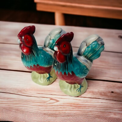 Porcelain Ceramic Expressions Roosters (2) Salt Shakers