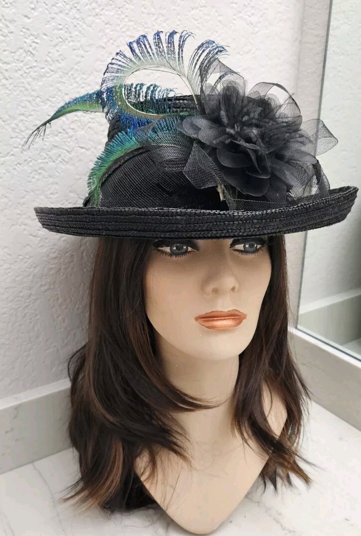 Black Kentucky Derby Hat Cowboy Hat Peacock Feathers Sun Hat Black Kentucky Derby Hat Cowboy Hat Peacock Feathers Sun Hat