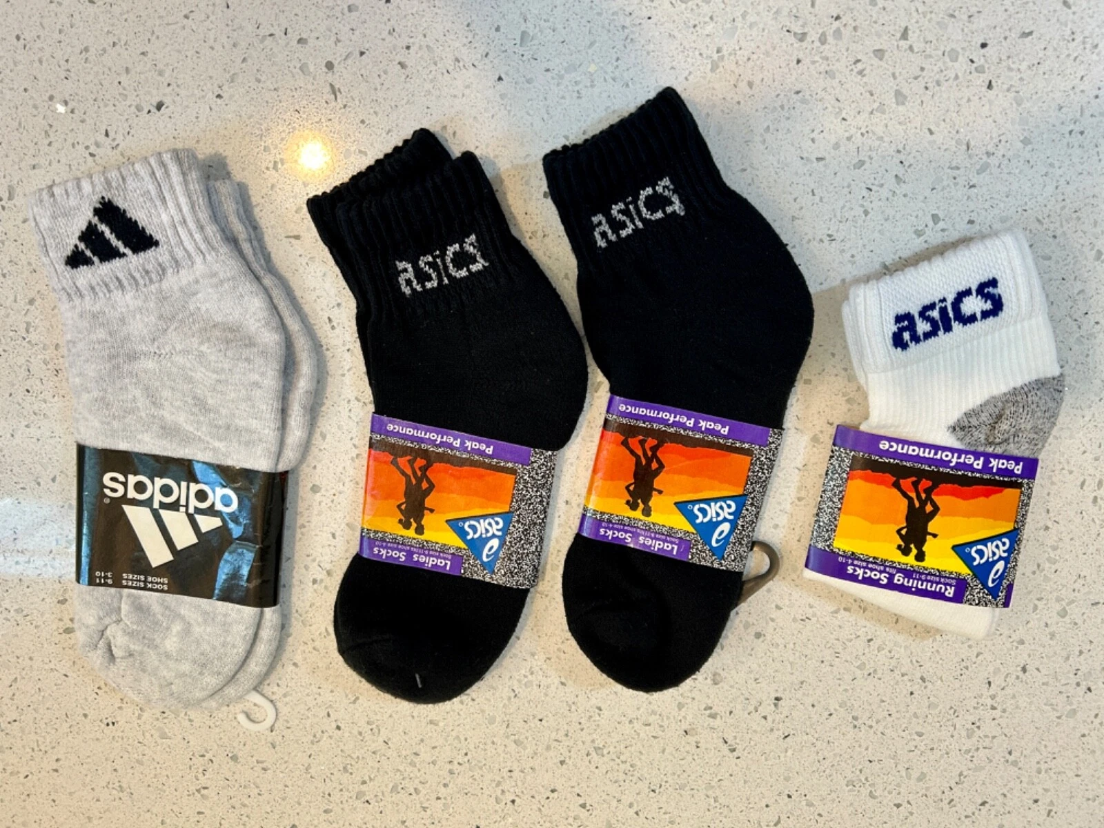 4 ~ 1990's NEW IN PKG Women's ASICS & ADIDAS Running Ankle Quarter Socks