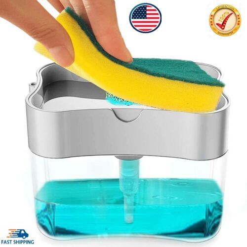 2 in1 Kitchen Liquid Soap Pump ABS Dispenser Sponge Holder Press Countertop Rack - Afbeelding 1 van 5