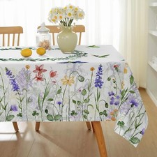 Spring Summer Tablecloth, 60" x 84" Rectangular Watercolor Wild Flower Birds ...