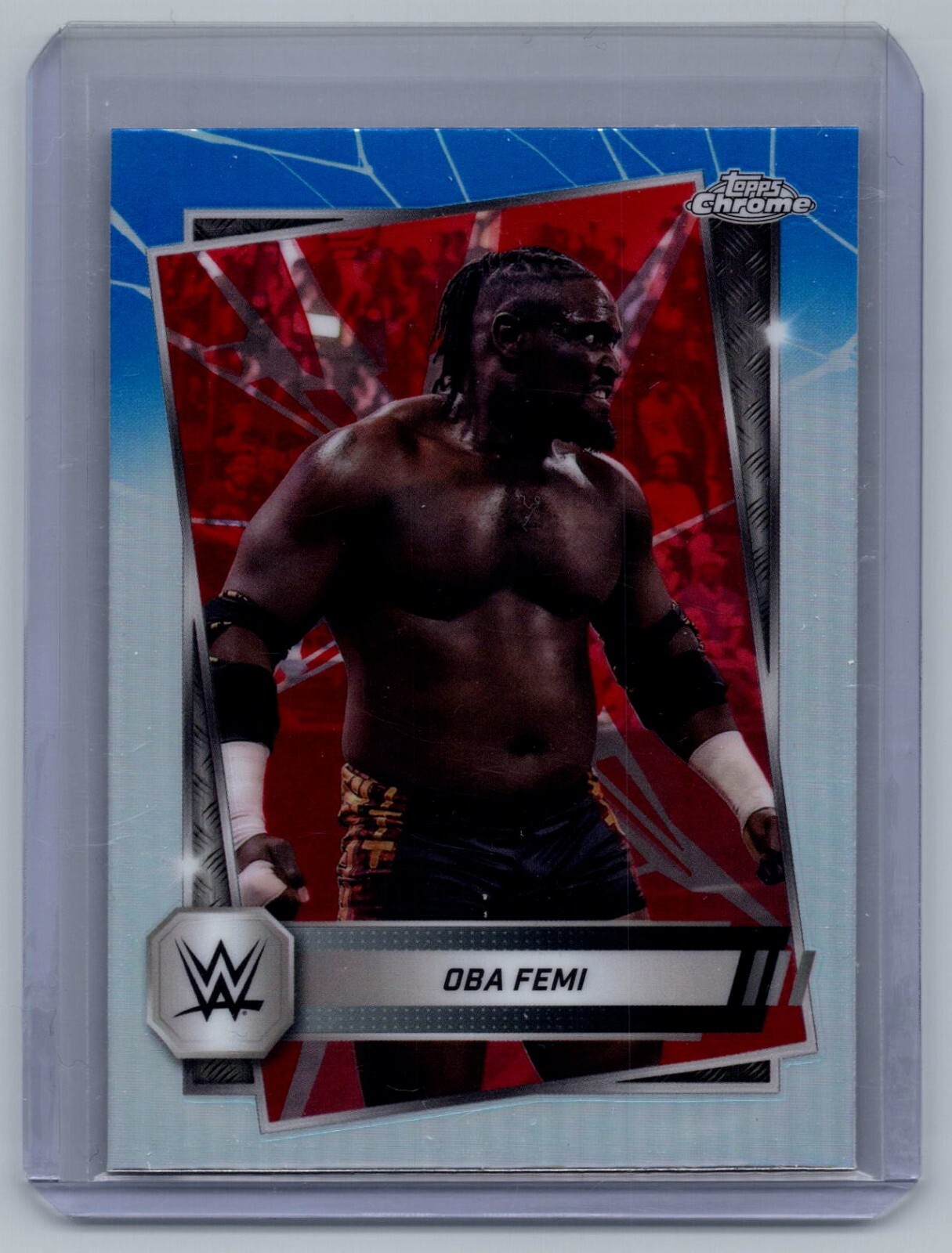 Oba Femi 2025 Topps Chrome Wwe Red & Blue Refractor #113