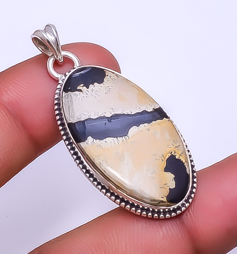 Honey Dendritic Opal - Mexico Gemstone 925 Sterling Silver Pendant 1.95
