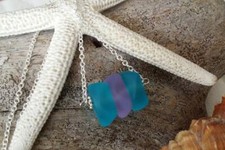 Handmade in Hawaii, Purple blue sea glass necklace, Beach glass necklace,