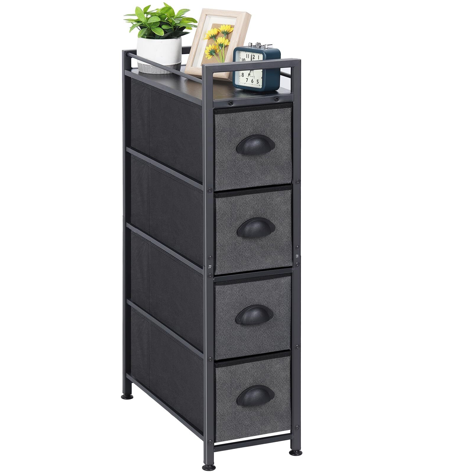 Narrow Dresser - 4 Drawers Slim Fabric Storage Cabinet - Vertical Standing St...