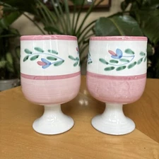 Caleca (2) PINK GARLAND 5 3/5” Hand Painted Vintage Goblets Made In Italy
