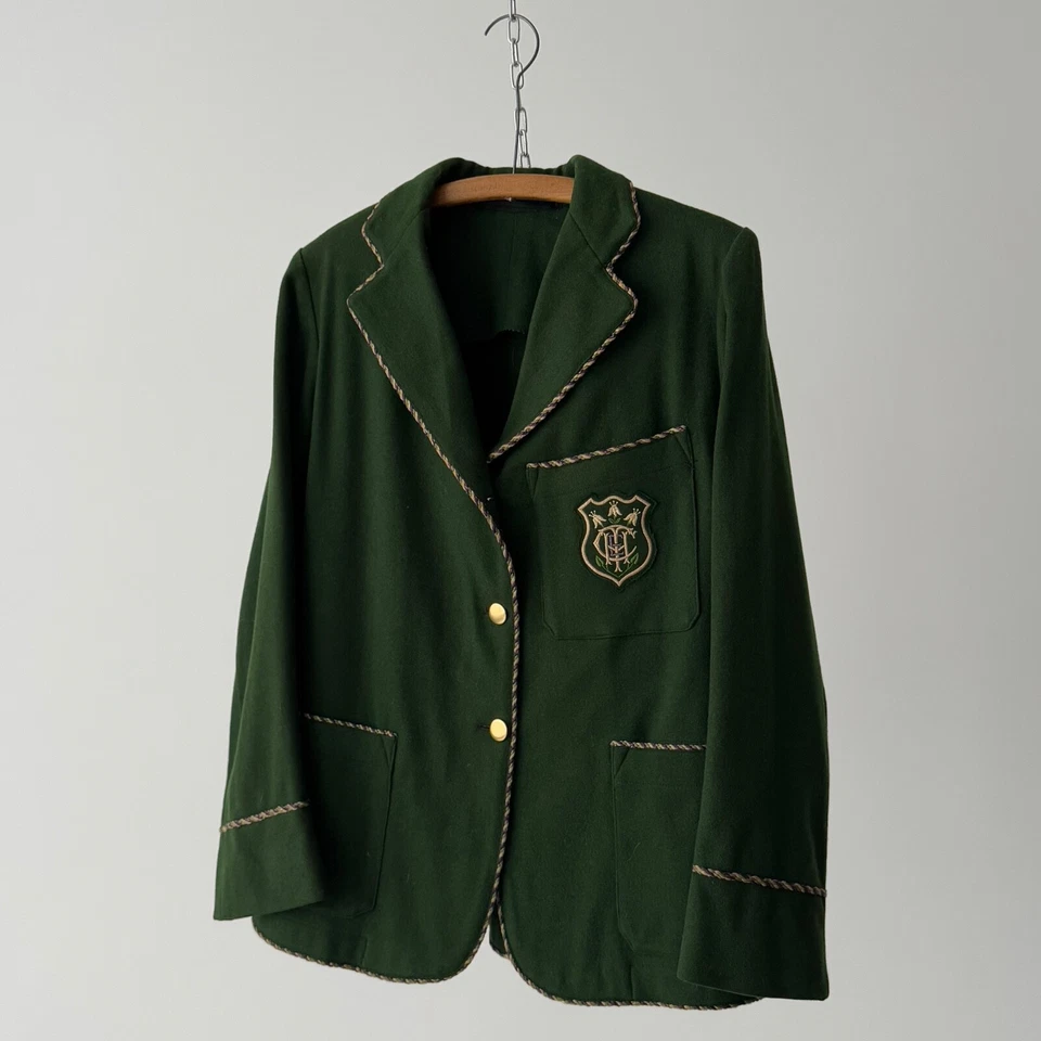 古董 ≈1930 年代英国大学女式划船羊毛绿色夹克 M 码 — 第 2/4 张图片