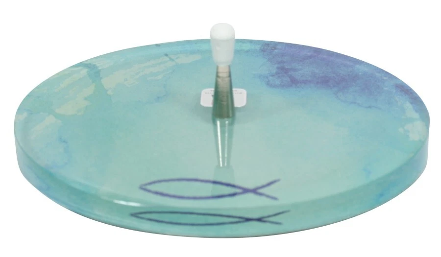 Kerzenständer BUTZON & BERCKER Leuchter Dorn Glas Blau Türkis Fisch Rund D=130mm