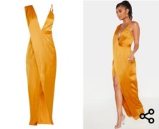 BNWT Pretty Little Thing Mustard Asymmetric Drape Detail Maxi Dress size 12