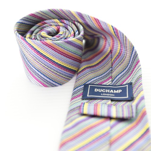 Corbata de cuello Duchamp London 100 % seda hecha a mano vibrante audaz multicolor a rayas para hombre - Imagen 2 de 4