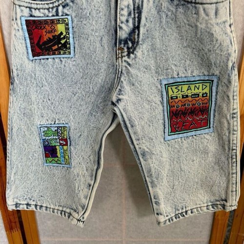 Vintage Boys Acid Wash Patchwork Sz 8 Jean Shorts Jorts Light Wash Kids - Picture 3 of 8