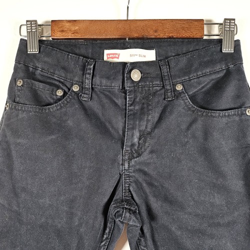 Levis 511 Slim Boys Jeans Size 10 Regular Black Denim Adjustable Waist - Picture 8 of 15