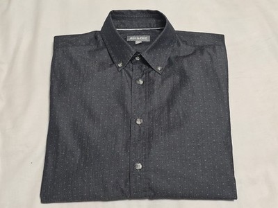 Ash & Erie Lightweight Charcoal Gray Arrow-Dots Button-up L/S Dress Shirt XS 