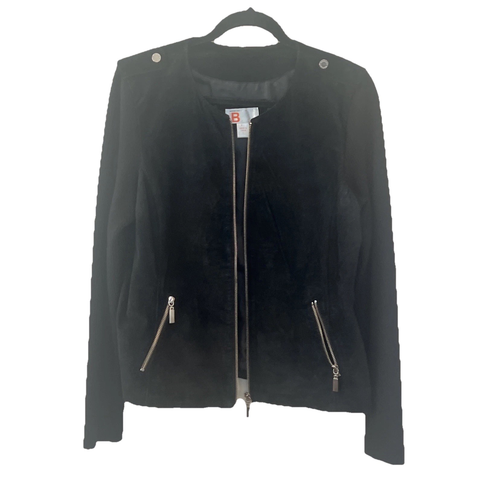 Bernardo Collection Moto Jacket Women L Genuine Leather Black Zip Ribbed Sleeve