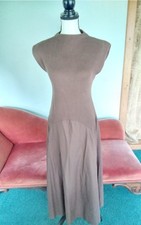 Zara Mixed Media High Neck Fit N Flare Midi Dress Chocolate Large NWT