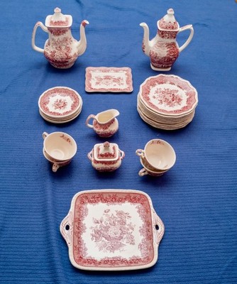 Mason s Vista Pink Red Patent Ironstone England Kaffeeservice Teeservice 28 Teil