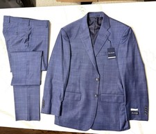 Jos. A. Bank 40R 34W Wool Blend Suit Pants  Jacket, Blue Windowpane