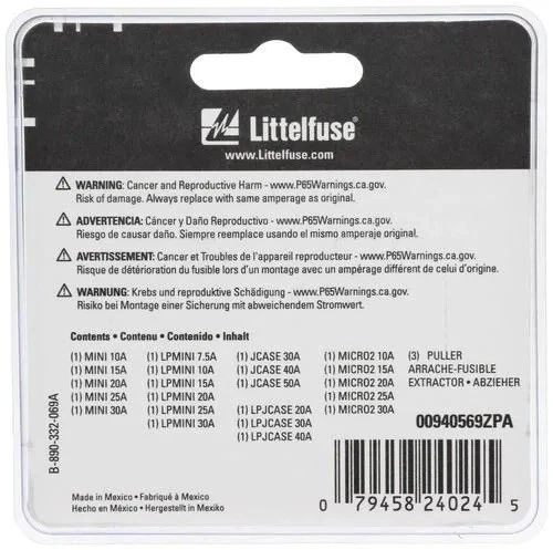 Kit de fusíveis de emergência Littelfuse 00940569ZPA Hyundai Genesis MINI JCASE MICRO2 ajuste - Imagem 3 de 4