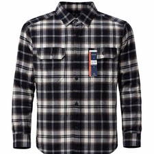 George Men's Medium Long Sleeve Flannel Shirt Brown Black Plaid