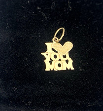 14K Gold "I LOVE YOU MOM" Necklace Pendant Charm, 14mm x 10, 0.2g,FREEgfBx 5valu