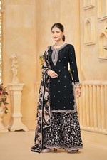 Black Roman Silk Heavy Embroidered Palazzo Suit for Women Wedding Party Wear