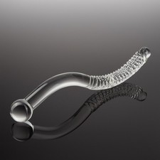 Glass 11" Double Ended Ribbed S Curved G-spot Anal Dildo Pelvic Kegel Massager