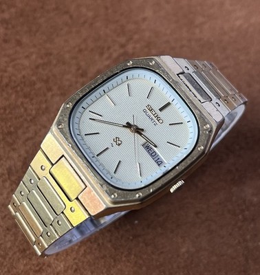 1982 Seiko 7123-5359 SQ Gold Tone Daydate Octagonal Quartz New Crystal & Battery