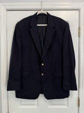 Vintage Polo University Club Blazer Wool Coat Navy Blue Gold Buttons Men's 48L