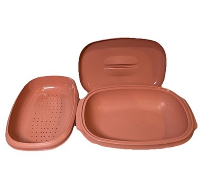 Vintage TUPPERWARE Microwave Food Steamer 6 Cup Dusty Rose Pink 3 Piece 1275-6