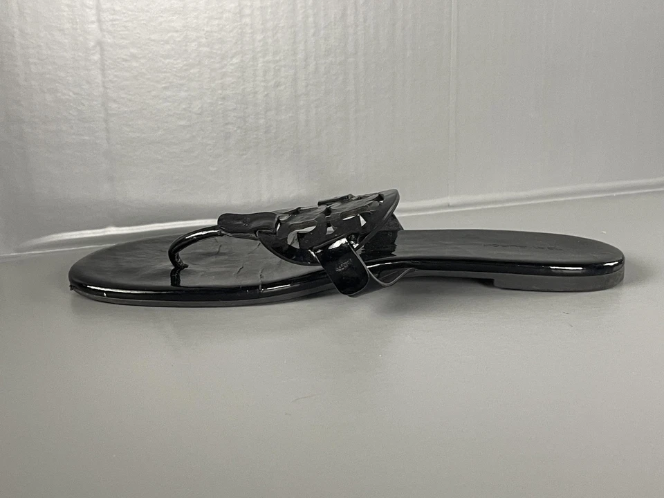 Tory Burch Sandals Womens Size 11 Black Patent Miller Jelly Thong Logo Flip Flop - Image 3 of 4