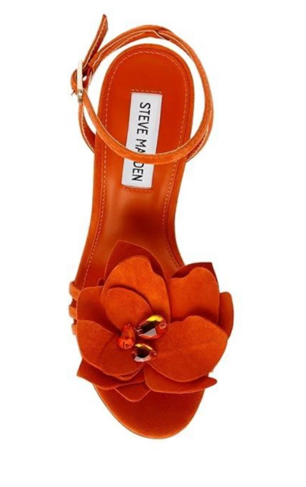 NUEVO SIN CAJA 6 Steve Madden Calabaza Naranja Gamuza Stiletto Sandalia 3D Piedras Preciosas Flor Foto 2 de 4