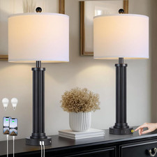 Modern 28" Touch Table Lamps Set of 2 with USB Ports for Bedroom  Living Room