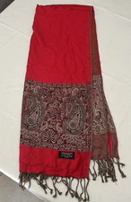 Pashmina Paisley Fringe Wrap Shawl Scarf Red 72”X 26.5” Morocco 100% Pashmina