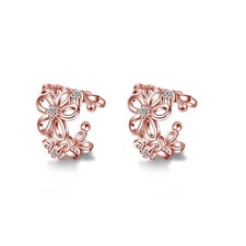 CZ Flower Cuff Wrap Clip On Hoop Earrings for Women Non Piercing Ear Cartilage D