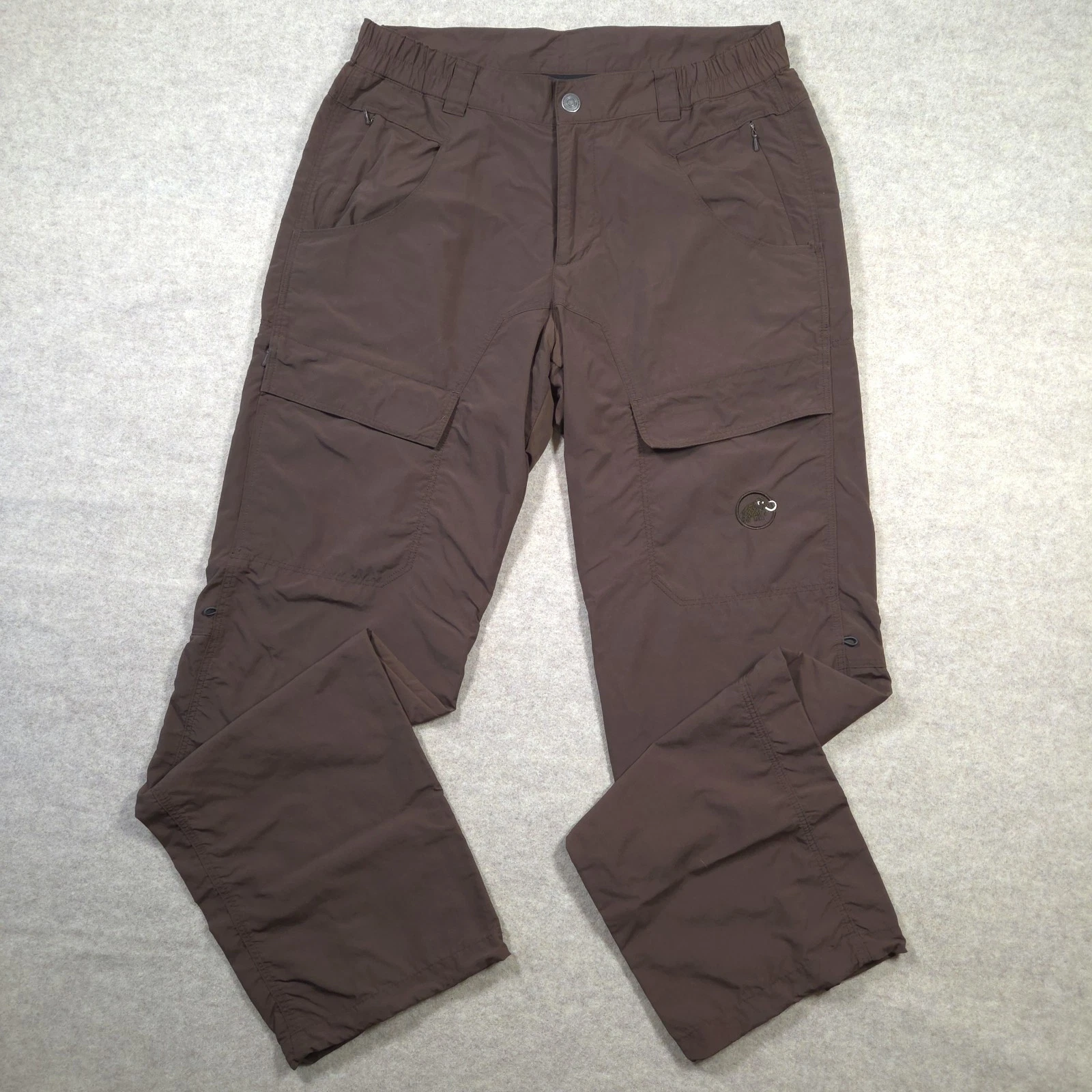 Mammut Hiking Pants Mens 34(32) x 32 Bark Brown Nylon DWR Cargo Utility Roll Up