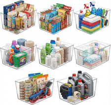 8 Pack Clear Plastic Storage Bins 12X8X6In Pantry Organizer
