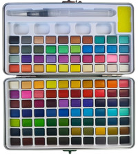 Aquarellfarben Set in Dose 110 Farben Wassertankpinsel Aquarell &Metallic Farben