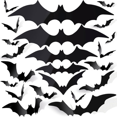 140PCS Bats Halloween Decoration, 5 Sizes Bats Wall Decor Party, 3D Bat Wall Dec