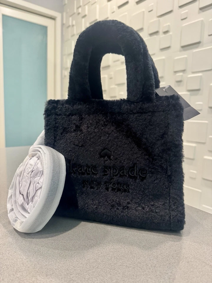 $399 NEW Kate Spade Ellie Faux Fur Small Tote Crossbody Bag Black - Image 2 of 4
