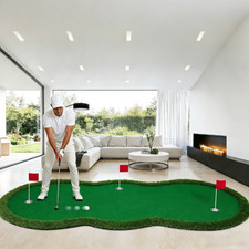 Gift Dad Home Indoor Outdoor 5x10ft Golf Putting Mat Thick 3 Cups Flags Turf